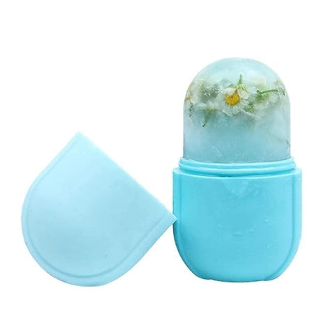 Ice Roller for Face & Eye, Facial Ice Roller Silicone Ice Mold, Cold Face Massager to Shrink Pores and Soothe Puffiness, Reusable Skin Care Tool (Blue)