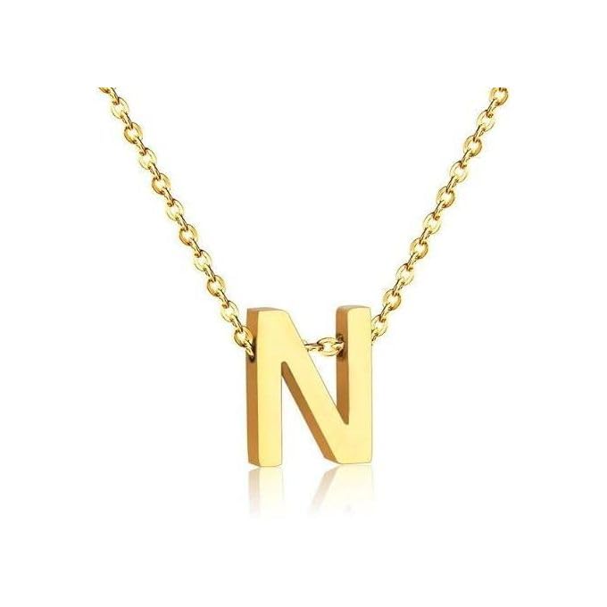 Stainless Steel Letter N Necklace (1 Piece Gold Color Adjustable Letter Necklace)-By RanaStore