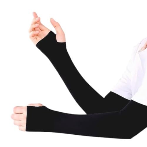 Long Arm Sleeves for Women, Fabric Wrist Guard, Black, Sun Protection