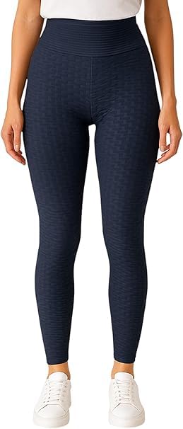Bubble Texture Leggings for Women High Waist Tummy Control Butt Lifter Yoga Leggings Sports Leggings Navy Blue One Size