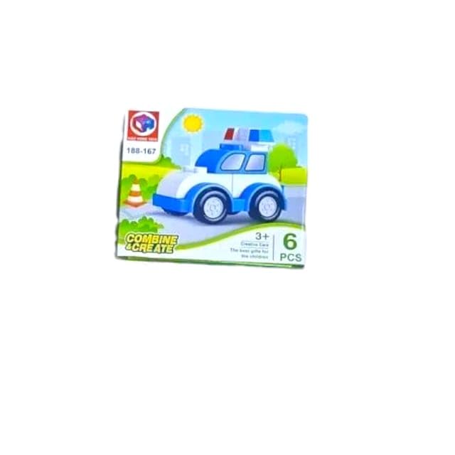 Alsafwa Police Car Building Blocks Toy, Educational Construction Set, Ages 3+, 6 Pieces, Multicolour Plastic, Creative Development