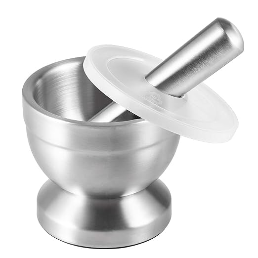 Stainless Steel Mortar and Pestle Set Spices Herbs Grinder for Kitchen Lab Safely 18/8 Steel Crusher(Large)