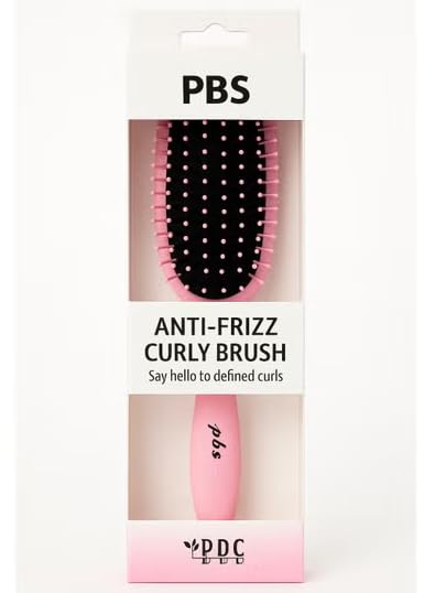 PBS Anti-Frizz Curly Brush – Flexible Detangling & Curl Defining Hair Brush for Curly, Wavy & Textured Hair (Pink)
