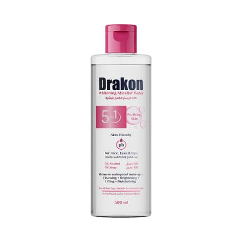 Drakon Micellar water 5 in1 For face,Eyes & Lips for Daily & Waterproof Make-up, 0% Alcohol& Soap - 500 ml