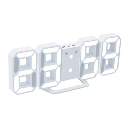 Wall Clocks - 3D Morden LED Digital Wall Clock Table Desk Alarm Watch Durable Night Light Lamp (White White Digits)