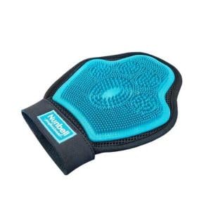 Nunbell Pet Grooming Glove, blue and Black, Silicone Massage Brush for Pet Bathing.