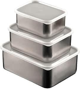 3 Piece Rectangle Food Storage Set - Airtight Lid Refrigerator Containers Multi Use for Travel School College (S)