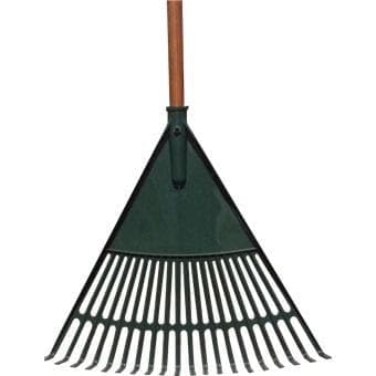 Large Garden Leaf Rake, 24-Tine Plastic Head with Wooden Handle, Black