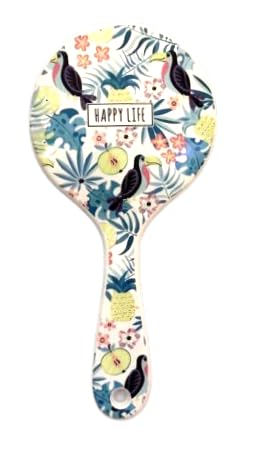 MOHRA Detangling Hair Brush, Tropical Floral Pattern, Paddle Brush with Soft Bristles-mo-4 (white)