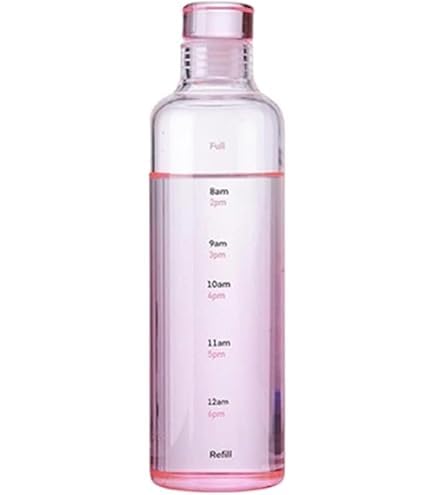 Water Bottle with Reusable Time Tags Plastic Outdoor Sports Drink Bottle 500ml (Pink)
