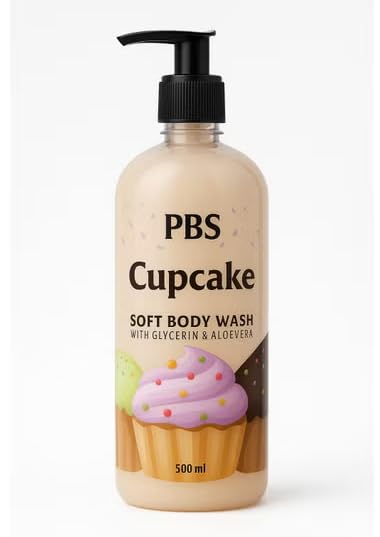 PBS Cupcake Soft Body Wash Gentle Cleansing Shower Gel with Glycerin & Aloe Vera, 500ml