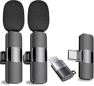 K9 Dual Wireless Microphone - Compatible with All Phones Omnidirectional Plug and Play Interview Live Streaming YouTube Video - Hypercardioid - Black