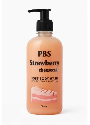PBS Strawberry Cheesecake Soft Body Wash-Gentle Cleansing Shower Gel with Glycerin & Aloe Vera, 500ml