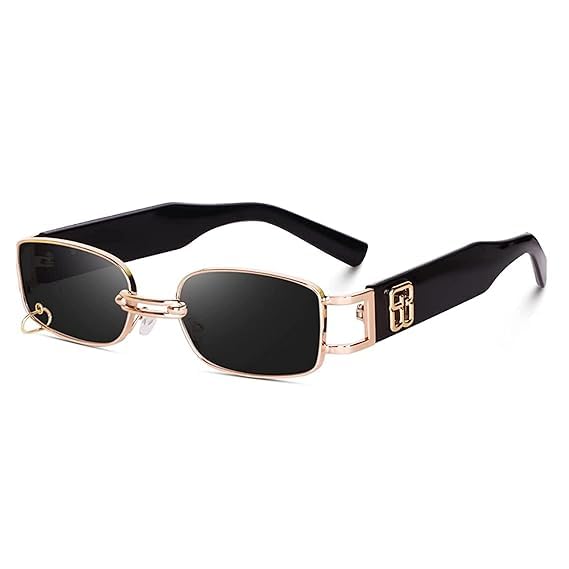 Vintage Retro Rectangle Sunglasses Metal Frame UV Protection for Men Women Gold Black