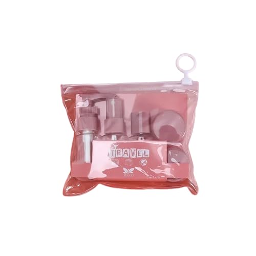 Next Store 7 Piece Travel Organizer Set – Refillable Containers and Bottles for Travel Toiletries and Toiletries in a Stylish Airtight Bag (Pink)