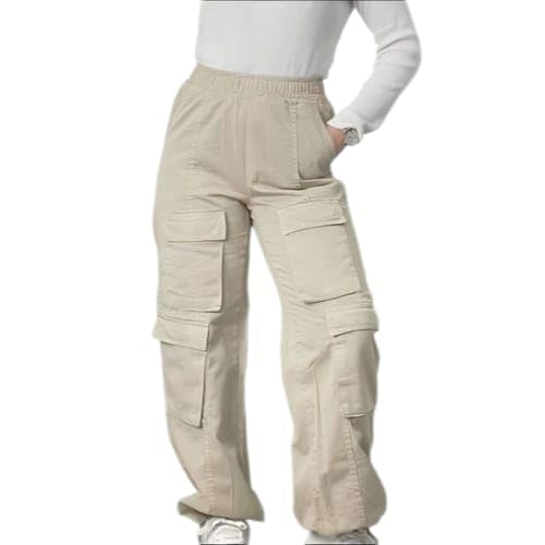 High Waist Cargo Parachute pants- Light Beige