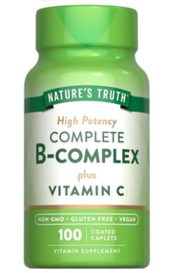Premium Vital Complete B-Complex Plus Vitamin 100 Coated Caplets - with Practical Pill Box - Neuro-Immune Rhythm Matrix - Stress Shield - Non-GMO - High Potency Vitality Integrity