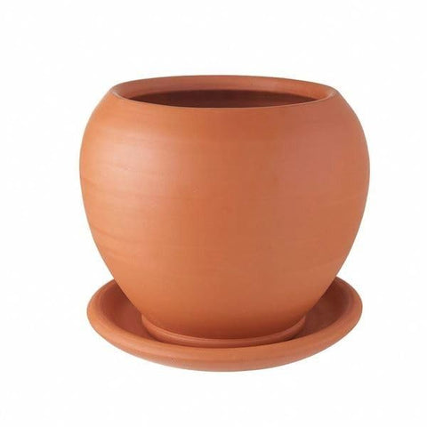 Terracotta Pottery Plant Pot, Natural Terracotta Material, Round with Horizontal Patterns, Terracotta Color, Comes with Drainage Plant, Small