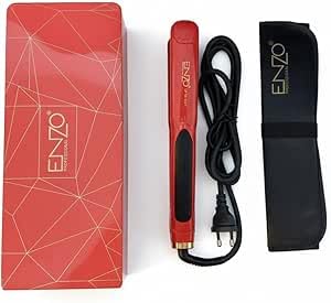 Hair Straightener Flat Iron Ceramic Plates, Salon-Quality Styling with 985°F Heat for Curly & Straight Hair, Fast Heating, 6 Temperature Settings, 360° Rotating Cord, EN-5181 (Red)