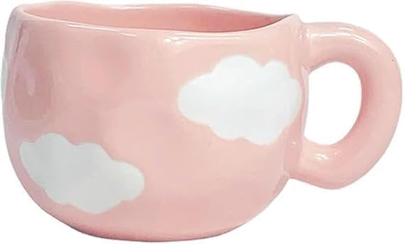 Soft Cloud Porcelain Mug, Light Pink with White Clouds Accents, Elegant and Comfortable for Everyday Use and Adds a Dreamy Aesthetic Touch to Hot Beverages.