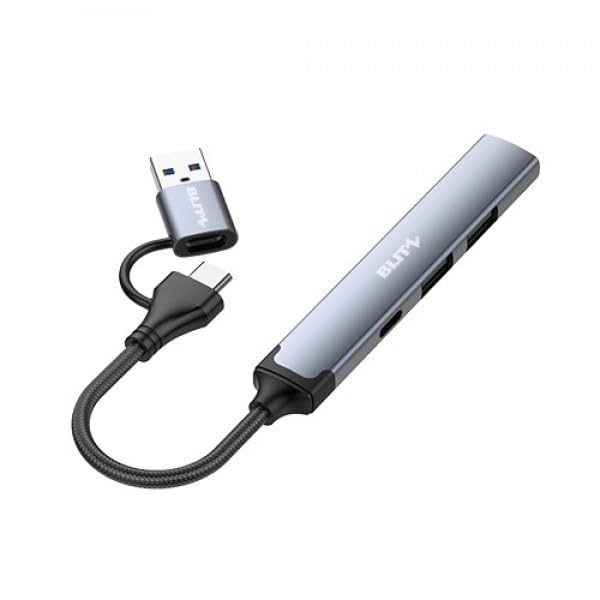 BLITZ 4 IN 1 USB Hub High-Speed, 4-Port Connectivity - Black