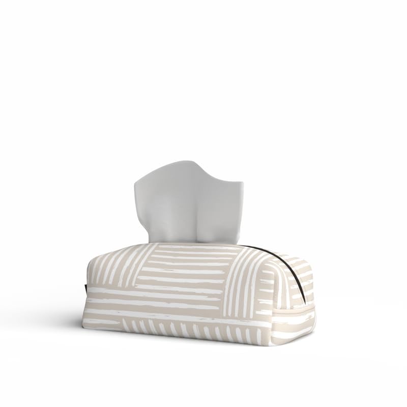 ART MOOD HOME Fabric Tissue Box Cover Premium Fabric Tissue Holder With Leather Layer Inside for Home, Office, and Car Durable and Elegant Tissue Dispenser for Standard Tissue Boxes - Hazel