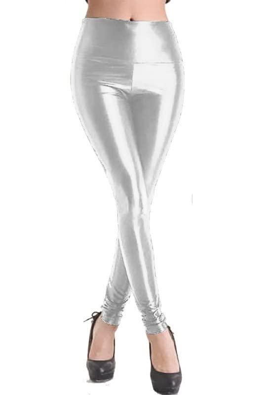Women's Long Metallic Leather Pants, Silver