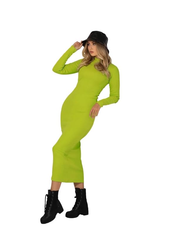 Women Slinky High Neck Midi Dress