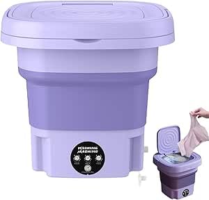 8L Mini Foldable Portable Washing Machine with 3 Settings, Ideal for Camping and Light Underwear, with European Plug, Purple, by Road Time, Top Loading