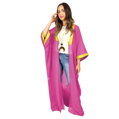 Sunset Ramadan Chiffon Abaya Kaftan Kimono Bisht inlaid with Jubeir