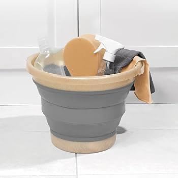 Generic Collapsible Bucket, Portable Foldable Travel Bucket, Grey and Beige .hg