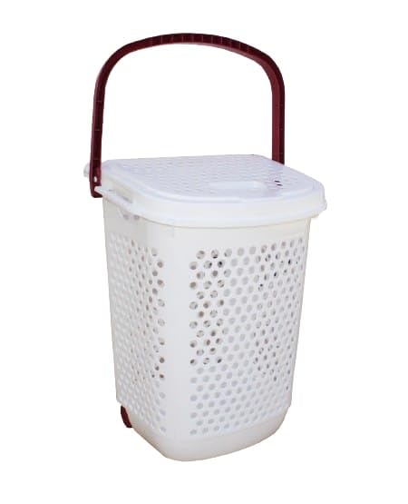 Khurshid Laundry Basket with Lid and Wheels, White
