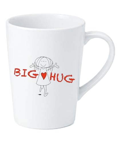 White Ceramic Mug with Big Hug Heart Design, Novelty Gift Cup for Coffee and Tea 300ml