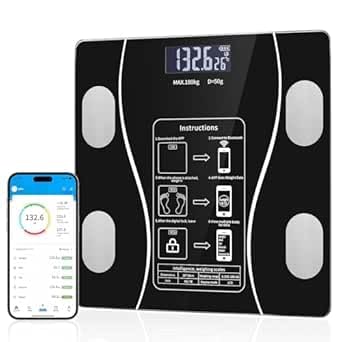Lawazim Smart Body Scale - Black - Digital Bluetooth Weighing Scale with High Precision Sensors, LCD Display, 180kg/400lb Capacity, Body Fat, BMI and Water Tracking - for Home Fitness Tracking