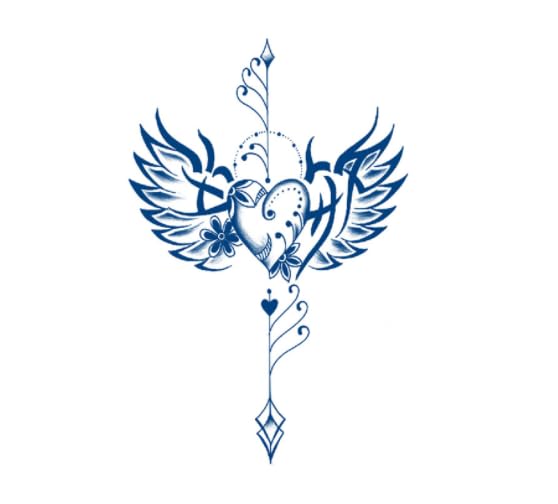 Woven Heart Temporary Tattoo, 2 Week Semi-Permanent, Waterproof, Blue