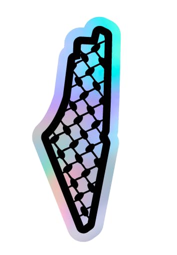 YM Sketch Holographic Laptop Sticker Vinyl - Palestine Map BW| 6x6 cm area size, 1Pcs| Easy peeling and Stick Gift For college,office,artists,students,your car,notebook,laptop,skateboard