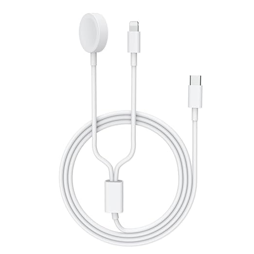 USB C 2 in 1 Charging Cable, 1.2 Meters Magnetic Wireless Charging Cable for iWatch, Watch Charger Compatible with Apple Watch Series 9/8/7/6/5/4/3/2/1/Ultra 2/Ultra/SE