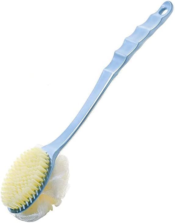 2 IN 1 Back Body Bath Brush with Bristles and Loofah Back Scrubber with Curved Long Handled for Skin Exfoliating Bath, Massage Bristles Suitable for Wet or Dry, Men and Women (Multi Color)