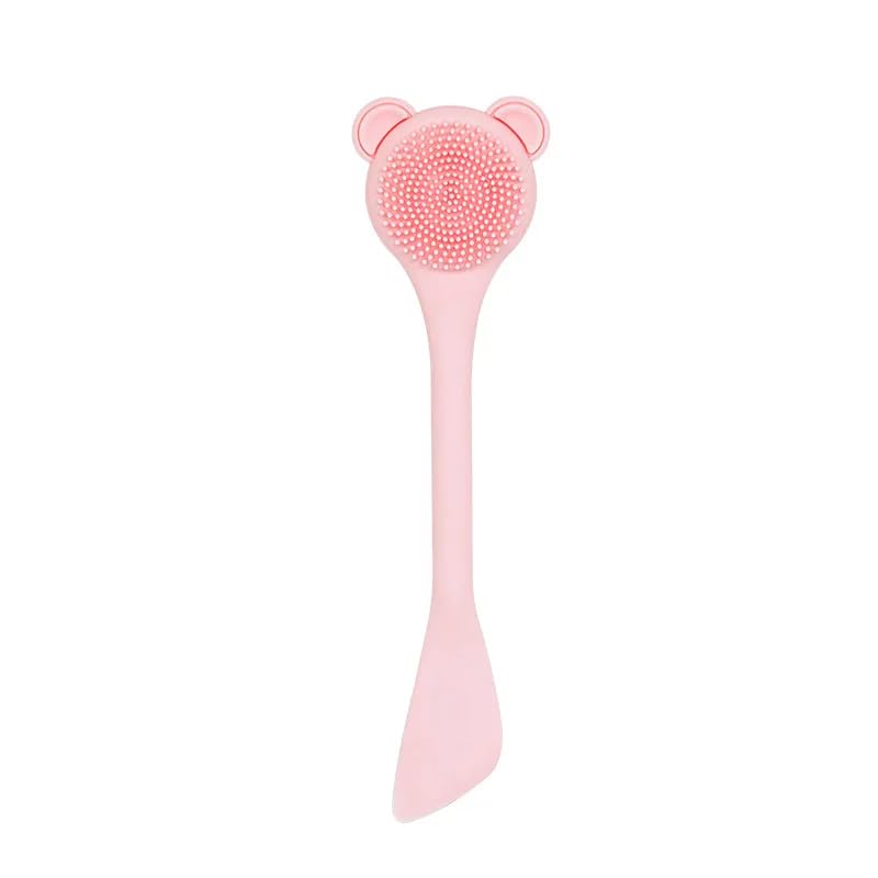 Nopatia Dual Silicone Facial Care Tool, Exfoliating Cleansing Brush with Spatula for Mask and Creams, Cute "Bear" Design for Complete Healthy Beauty Routine (Simone)