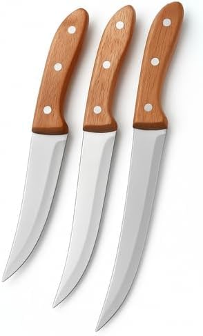 Kitchen Knives Waterproof Kitchen Knives Sharp Stainless Steel Blade with Natural Wood Ergonomic Handle Set of 3