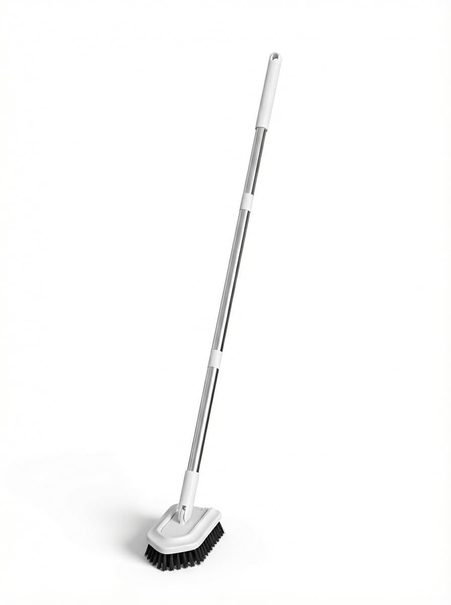 Bathroom Cleaning Brush Extendable Long Handle, Ceramic Tile Cleaner Replaceable Heads, Bathtub and Wall Cleaning Tool 180° Rotation, Ideal for Cleaning Corners and Narrow Spaces
