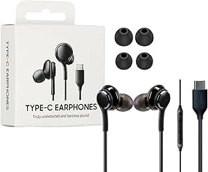 Type C Earphones with Microphone - High Fidelity Wired Earphones with Braided Cable - Excellent Sound Quality, Compatible with All Galaxy S22 Ultra S21 S20 5G S10 Note 10 10+ - Designed by A-K-GType C