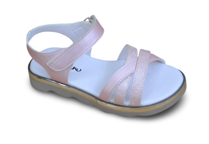 Girls' Strappy Summer Sandal, Pink Pearl, Hook and Loop Closure, Comfort Footbed 2051-25