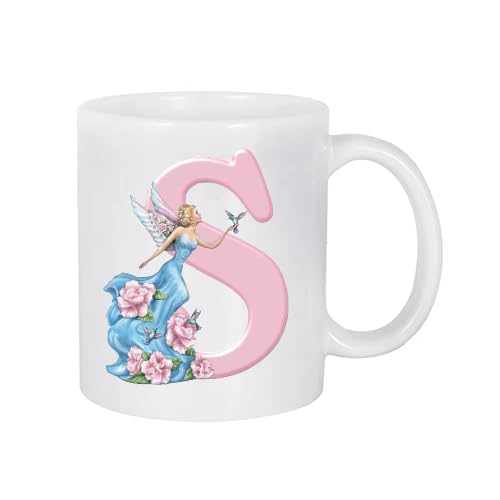 White Mug with letter (S) Coloured Design