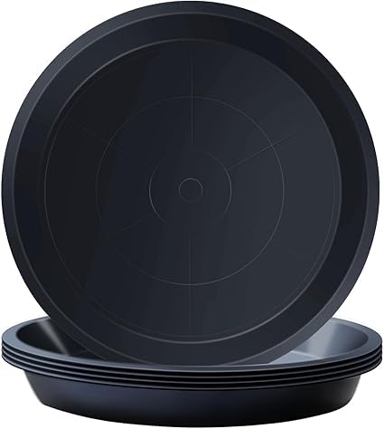MERIDIAN HYDROPONICS Set of 5 Black Plant Pots, 30cm Round Plant Pot Trays for Garden, Plastic Plant Saucer, Suitable for Indoor Outdoor Garden, Black Plant Pot