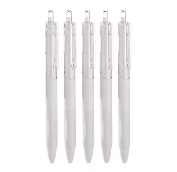 5PCS Gel Pens, refills replaceable,0.5mm Black Ink Pens, Fine Point Smooth Writing Pens with Silicone Grip,-White