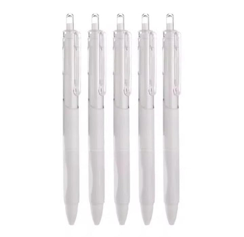 5PCS Gel Pens, refills replaceable,0.5mm Black Ink Pens, Fine Point Smooth Writing Pens with Silicone Grip,-White