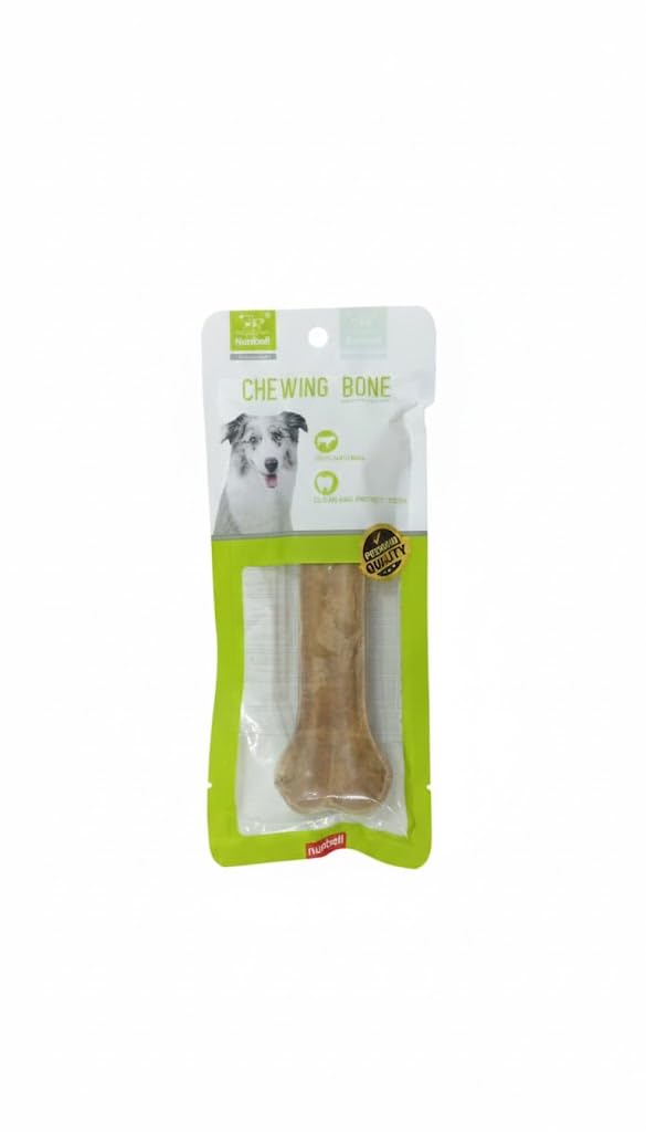 Nunbell Edible Chewing Bone for Dogs, 100% Natural Ingredients, Bone Shape, Brown, Dental Health Benefits