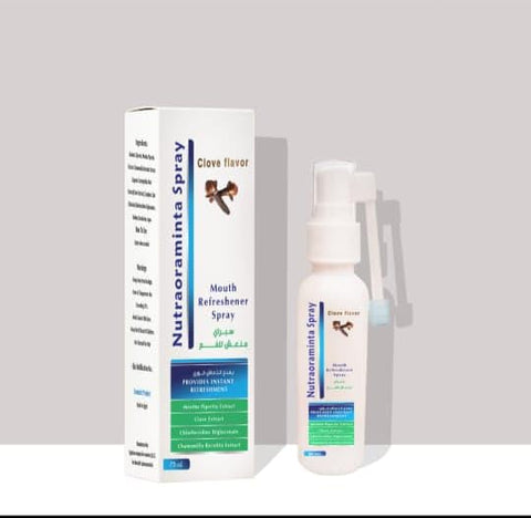 Nutra-Oraminta Mouth Spray 60ml Clove by Nutraville Pharmaceuticals, Chlorhexidine Clove Peppermint Oral Spray, Fresh Breath Antibacterial Mouth and Throat Soothing Spray Daily Hygiene Care