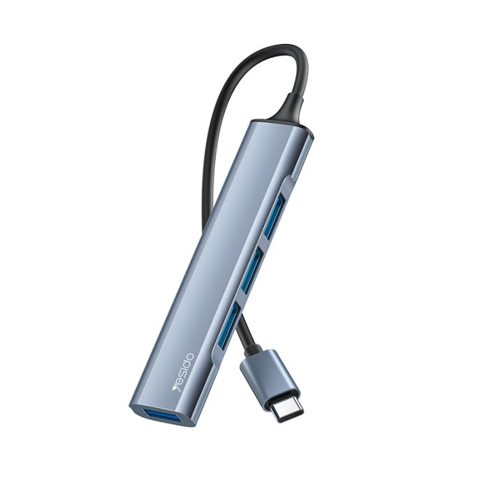 Yesido HB17 4-in-1 Type-C USB Hub Adapter – High-Speed USB 3.0 Hub with 4 Ports, Data Transfer & Charging Converter for Laptops, Tablets, and Smartphones – Blue